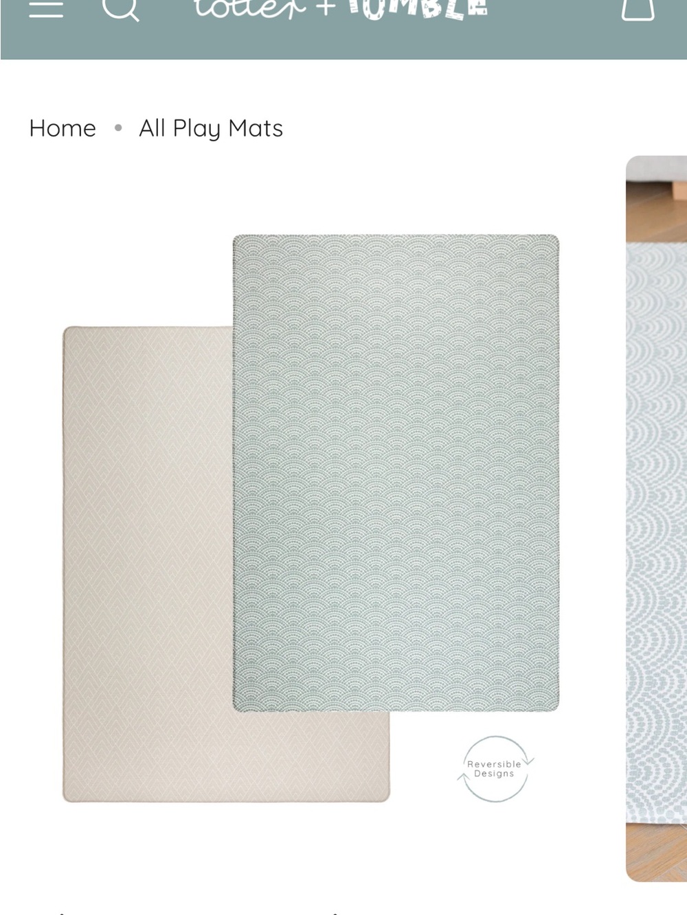 Reversible Kids Play Mat - Mint & Cream